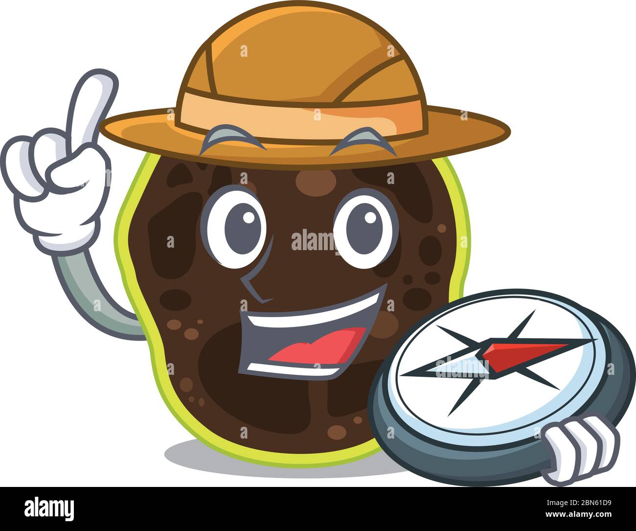 mascotte conception concept de firmicutes explorer utilisant un compas dans la forêt Illustration de Vecteur