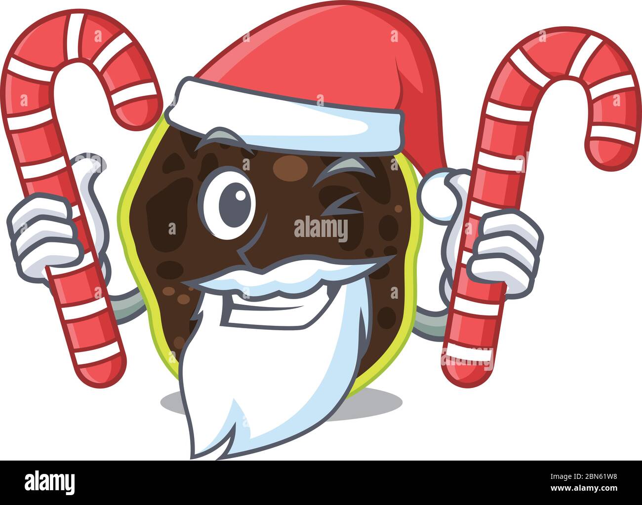 Des firmicutes amicaux vêtus de personnages de Santa Cartoon avec des bonbons de Noël Illustration de Vecteur