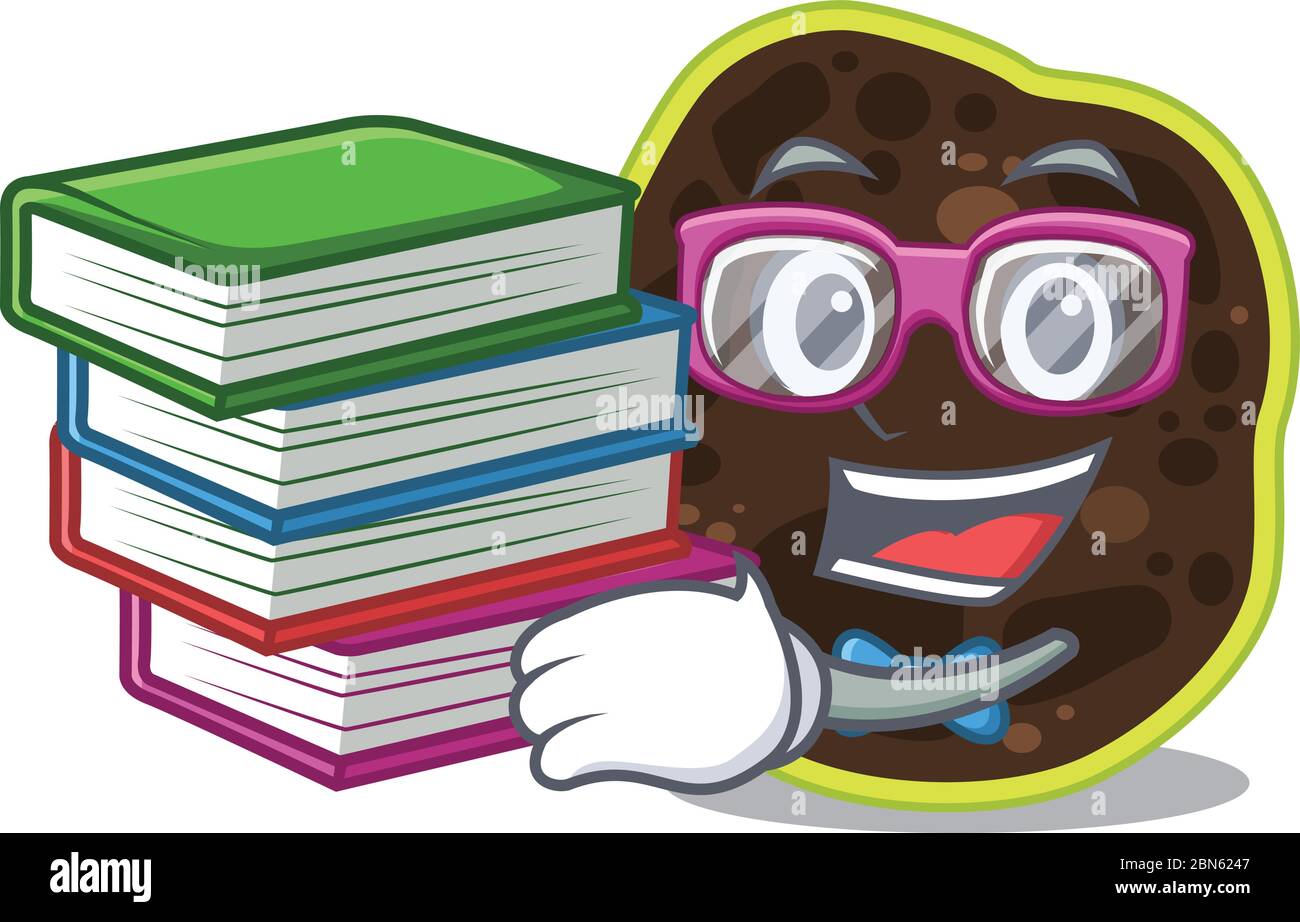Un étudiant diligent dans firmicutes concept de mascotte lire de nombreux livres Illustration de Vecteur