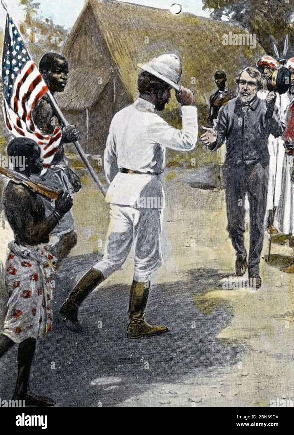 DAVID LIVINGSTONE est accueilli par Henry Morton Stanley à Ujiji, par le lac Tanganyika, le 10 novembre 1871. 'N° Livingstone, je suppose ?' Banque D'Images