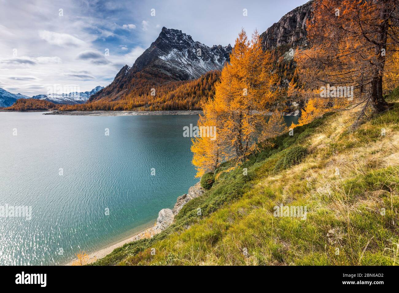 La Rossa au coucher du soleil en automne, Parco Naturale dell'Alpe Veglia e dell'Alpe Devero, Verbano Cusio Ossola, Piemonte, Italie, Europe du Sud Banque D'Images