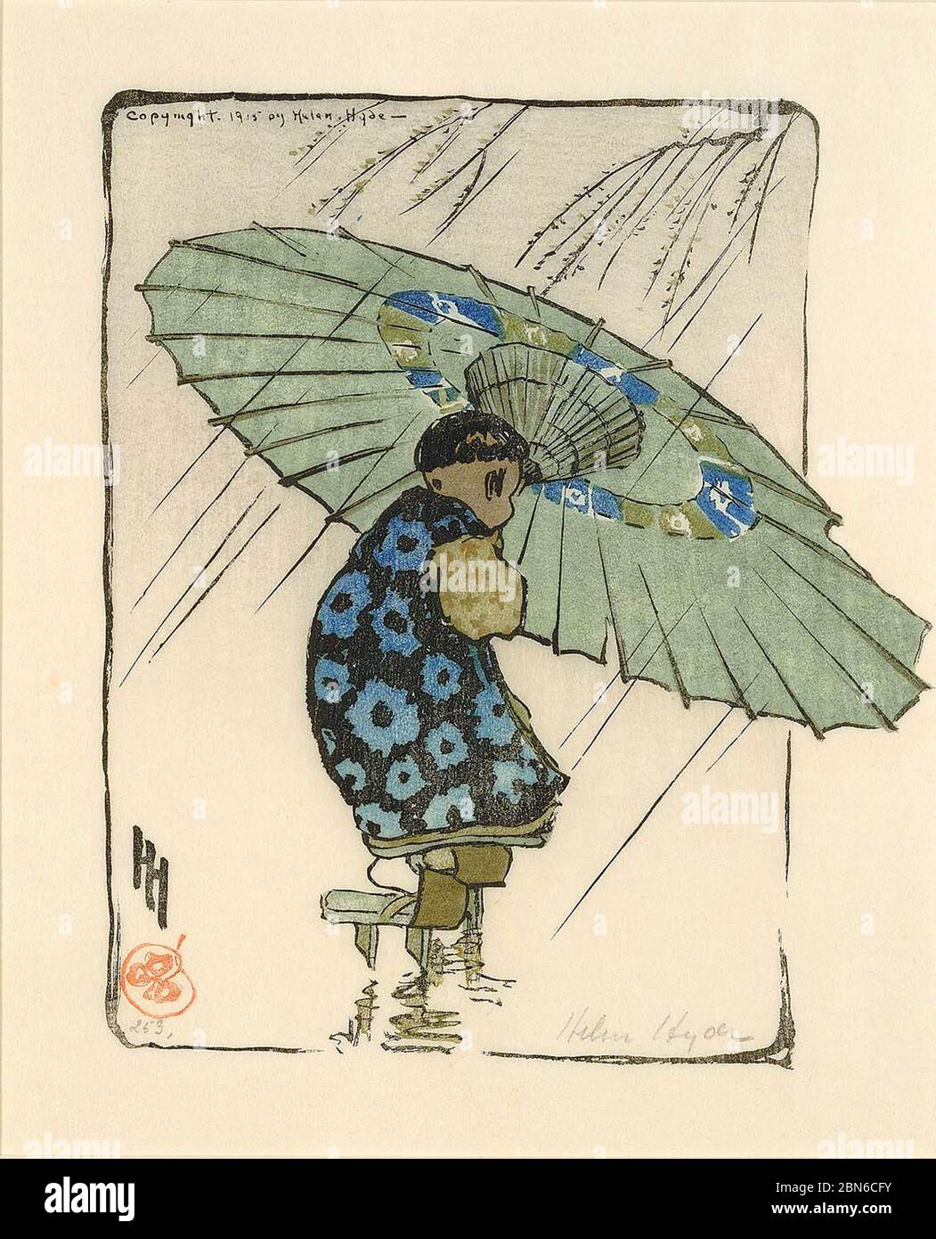 Etats-Unis / Japon: 'Family Umbrella'. Imprimé en bois par Helen Hyde (1868-1919), 1915. Helen Hyde (6 avril 1868 - 13 mai 1919) était un graveur américain A. Banque D'Images