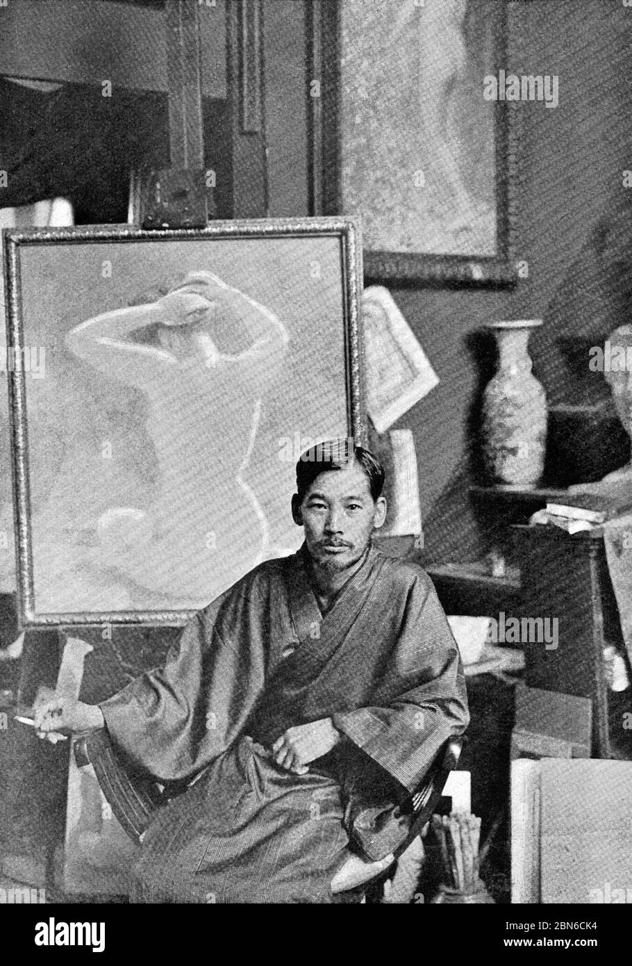 Japon: Artiste japonais Okada Saburosuke (1869-1939) dans son studio, fin du XIXe siècle - début du XXe siècle. Okada Saburosuke (12 janvier 1869 - 23 septembre Banque D'Images