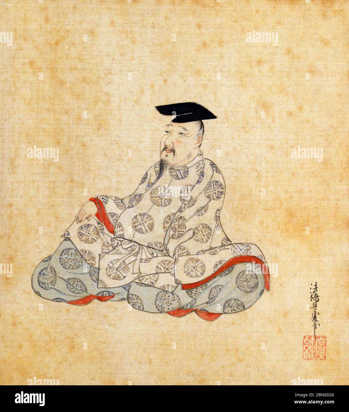 Japon: Kakinomoto no Hitomaro (c. 653–655 – c. 707–710). 'Portraits et Poèmes des trente-six Immortels poétiques'. Album de trente-six peintures et p Banque D'Images