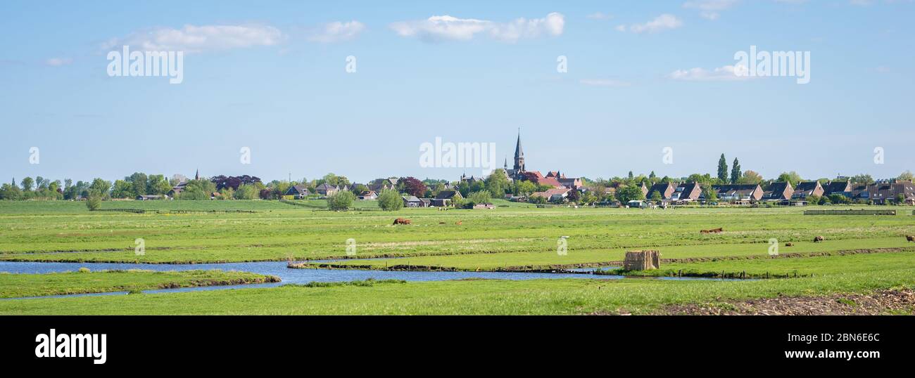 Vue panoramique sur un paysage polder classique et le village de Reeuwijk-dorp dans la partie occidentale des pays-Bas Banque D'Images