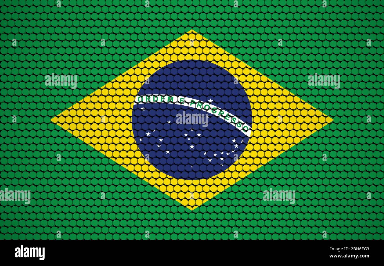 Drapeau abstrait du Brésil fait de cercles. Drapeau brésilien conçu avec des points colorés lui donnant un look abstrait moderne et futuriste. Illustration de Vecteur
