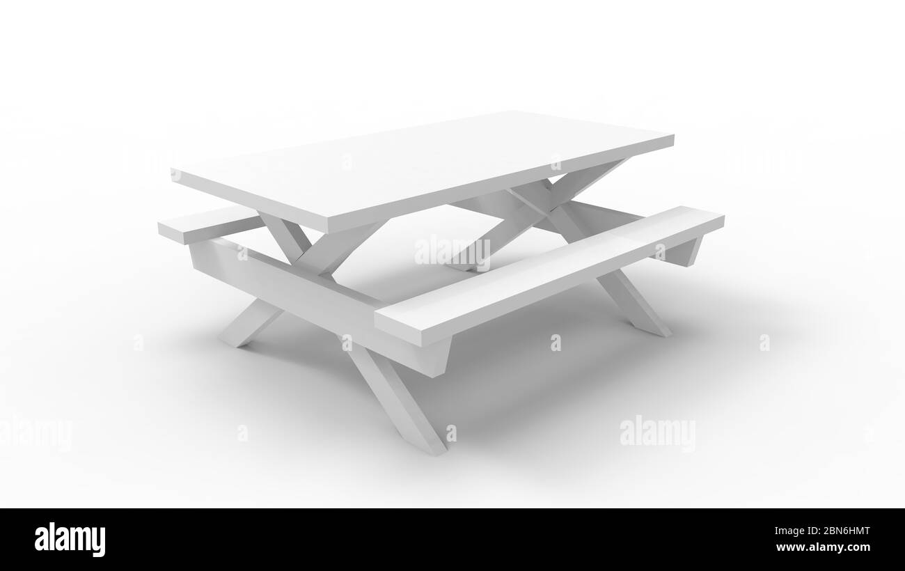Rendu 3D d'une table de banquette de parc picknick isolée en blanc Banque D'Images