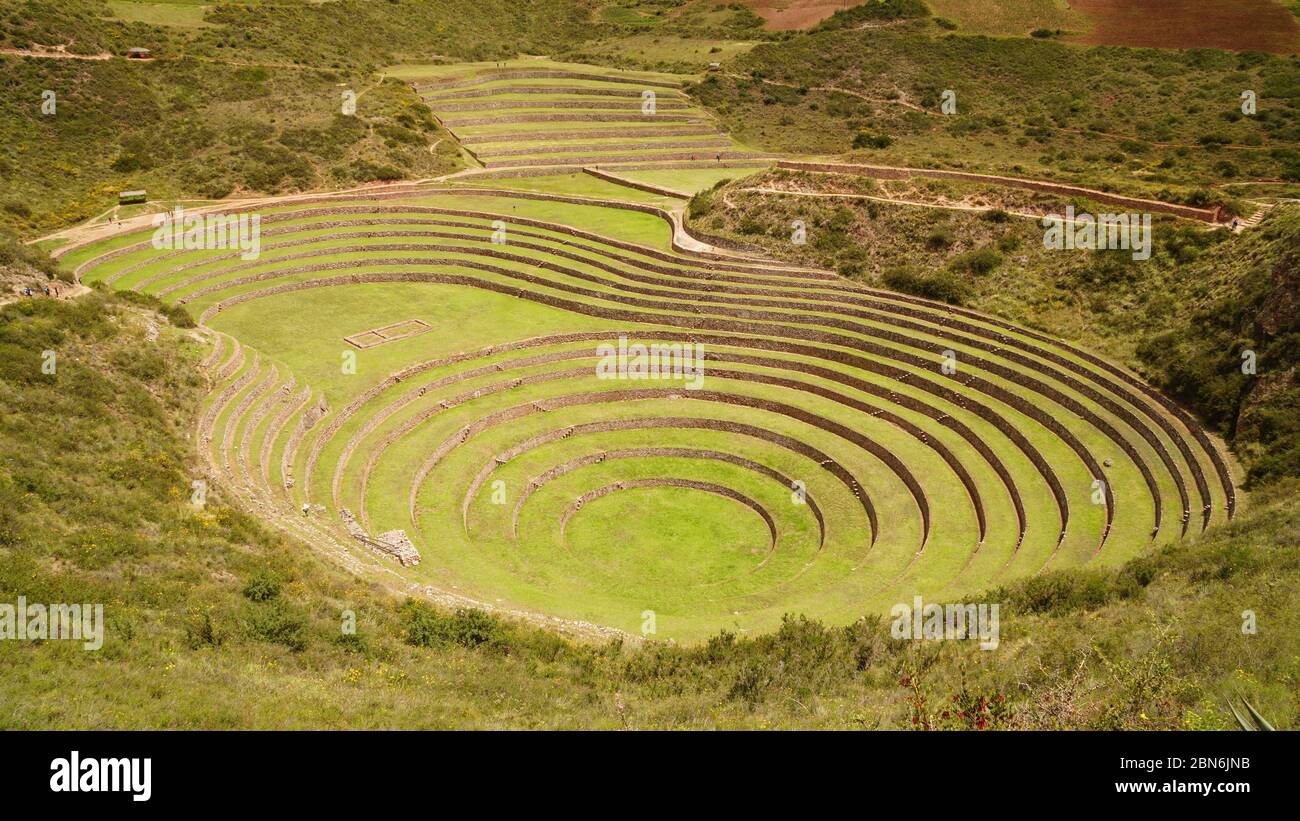Premières tentatives d'agriculture de l'inca à Moray, au Pérou Banque D'Images