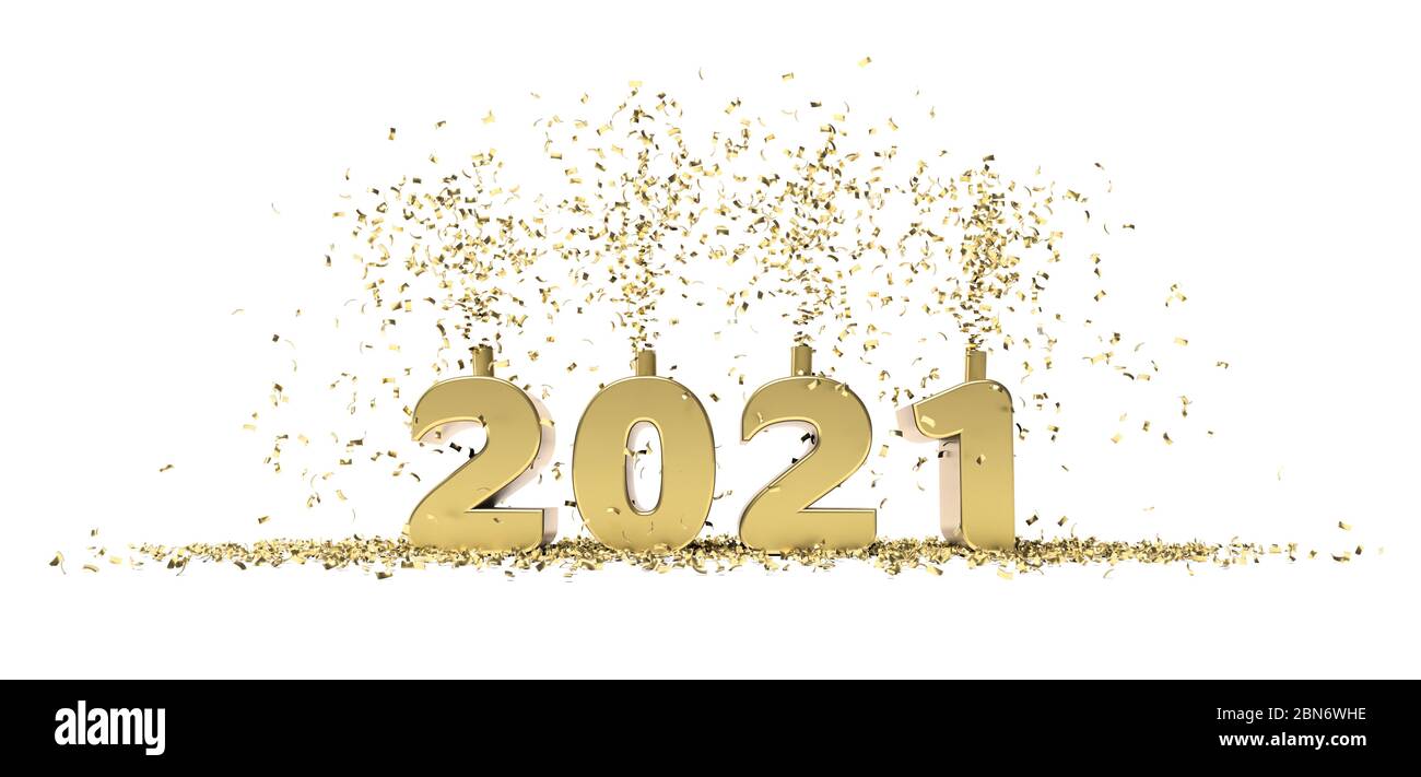 Bonne année 2021 célébration 3D rendu fond blanc Banque D'Images