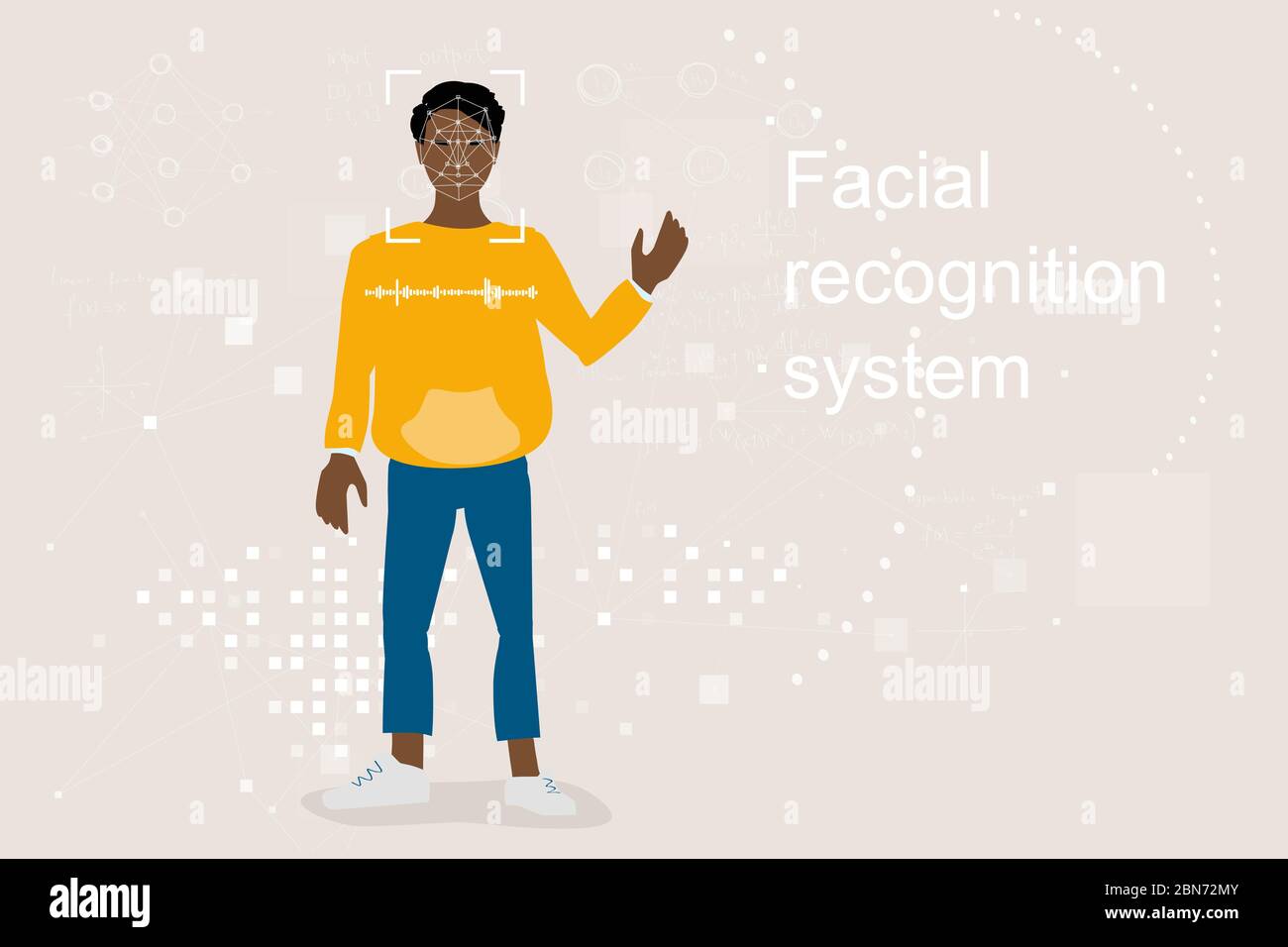 Technologies d'identification personnelle, de reconnaissance faciale et vocale. Technologies modernes de réseau neuronal pour la sécurité, concept. Illustration de Vecteur