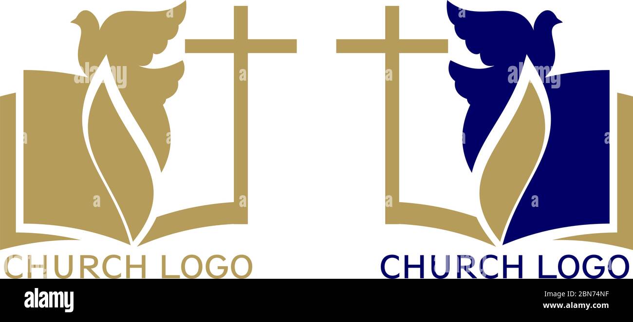 Logo de l'Église, symbole du christianisme, croix , colombe et évangile, écriture, illustration vectorielle. Illustration de Vecteur