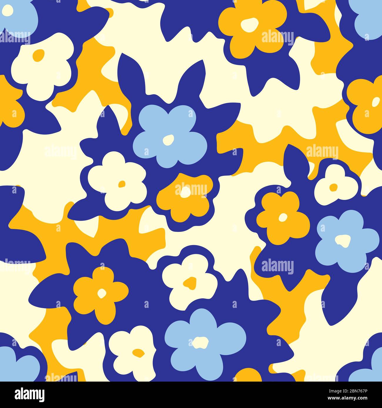 Dessin à la main naïf artistique fleurs de Marguerite sur fond jaune Vector sans couture motif Illustration de Vecteur