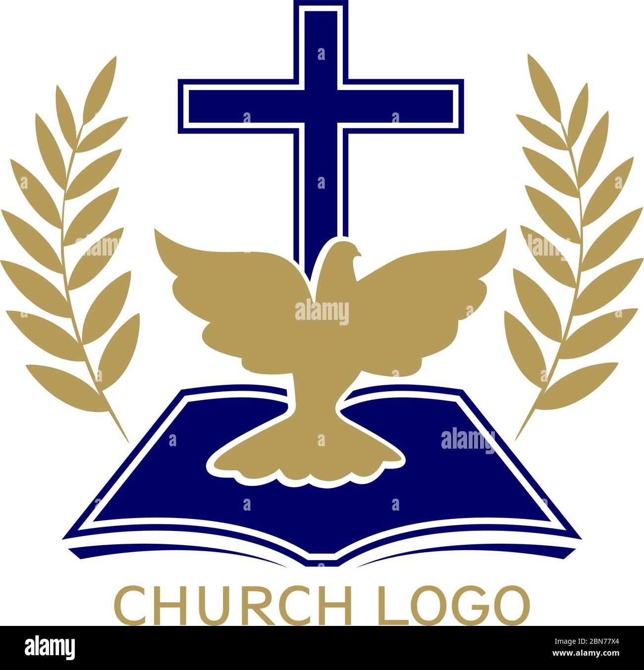 Logo de l'Église, symbole du christianisme, croix , colombe et évangile, écriture, illustration vectorielle. Illustration de Vecteur