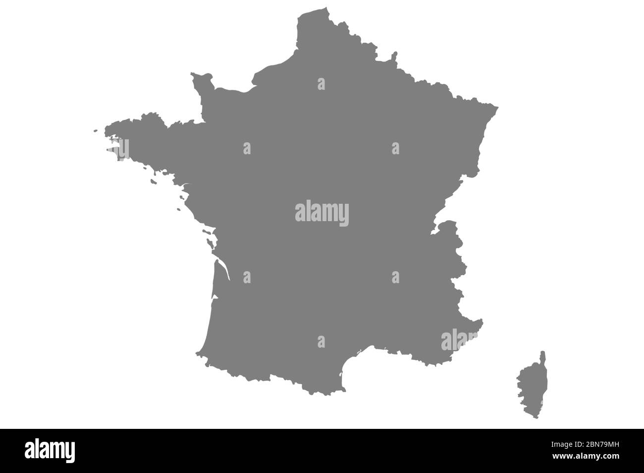 Carte grise de France sur fond blanc isolé Banque D'Images
