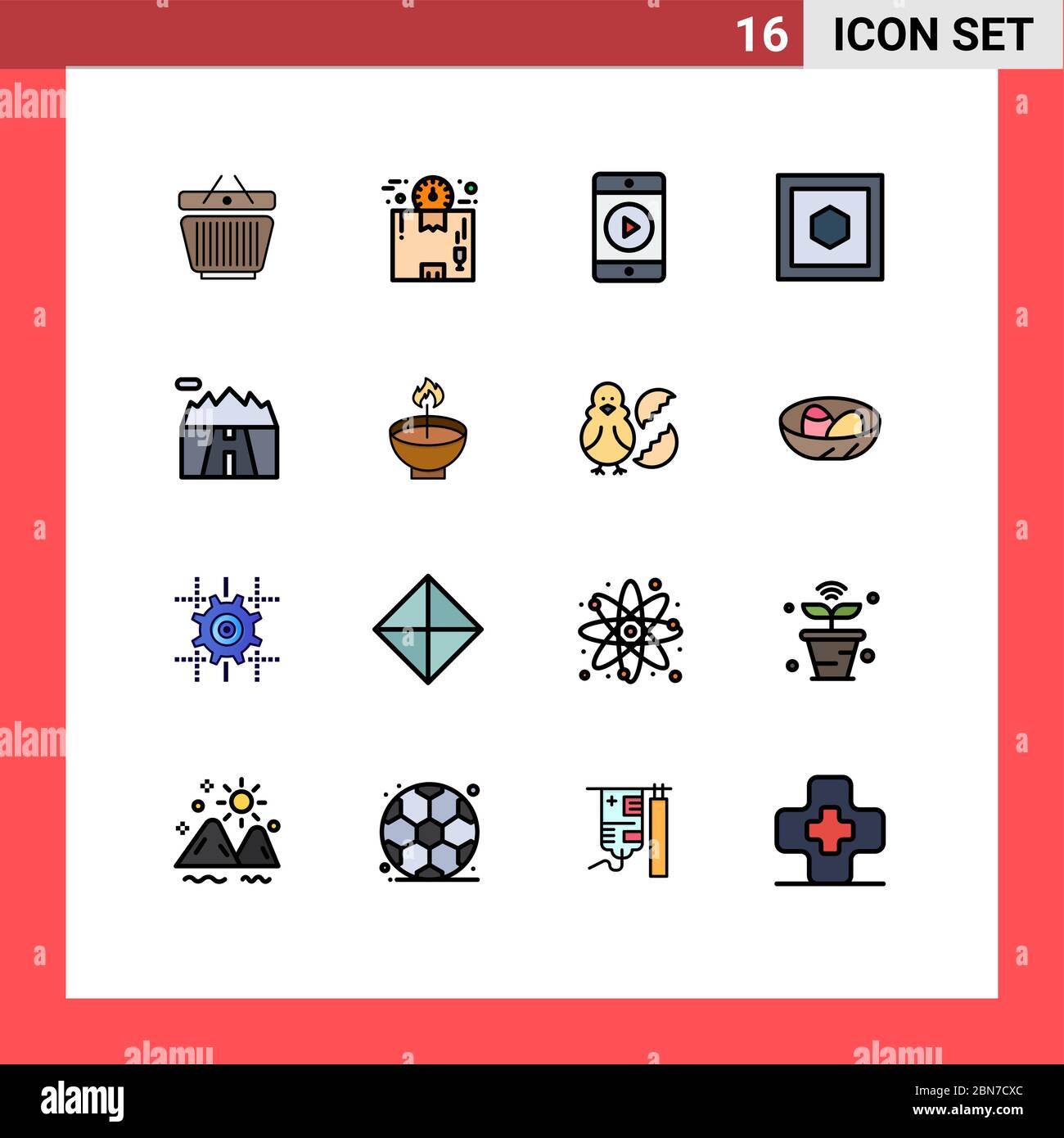 Interface mobile jeu de 16 pictogrammes de décors, paysages, temps, six côtés, éléments créatifs vectoriels éditables par hexagone Illustration de Vecteur