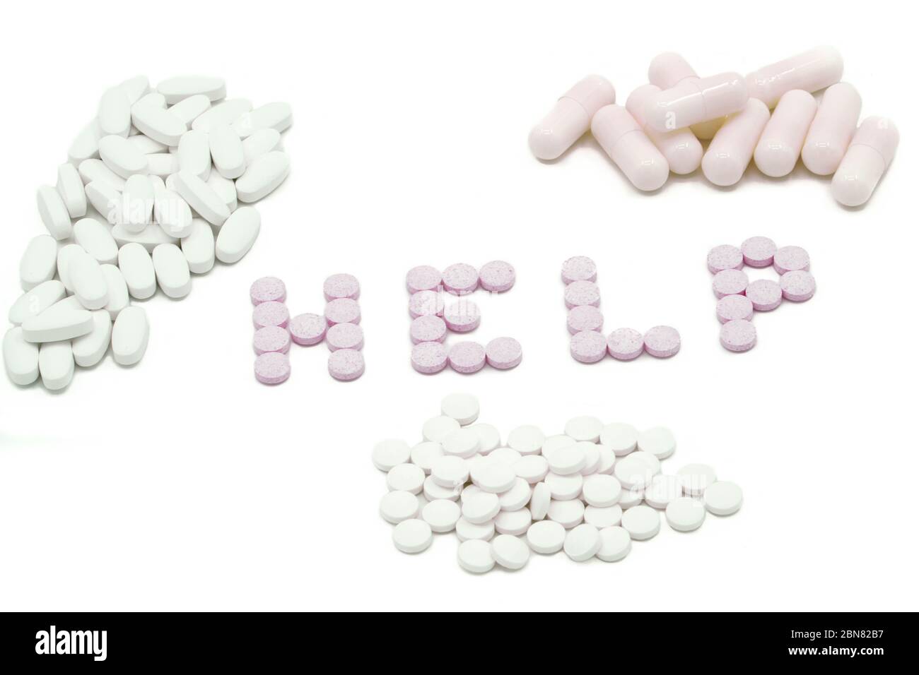 Beaucoup de médicaments différents, pilules, comprimés, capsules- fond blanc Banque D'Images