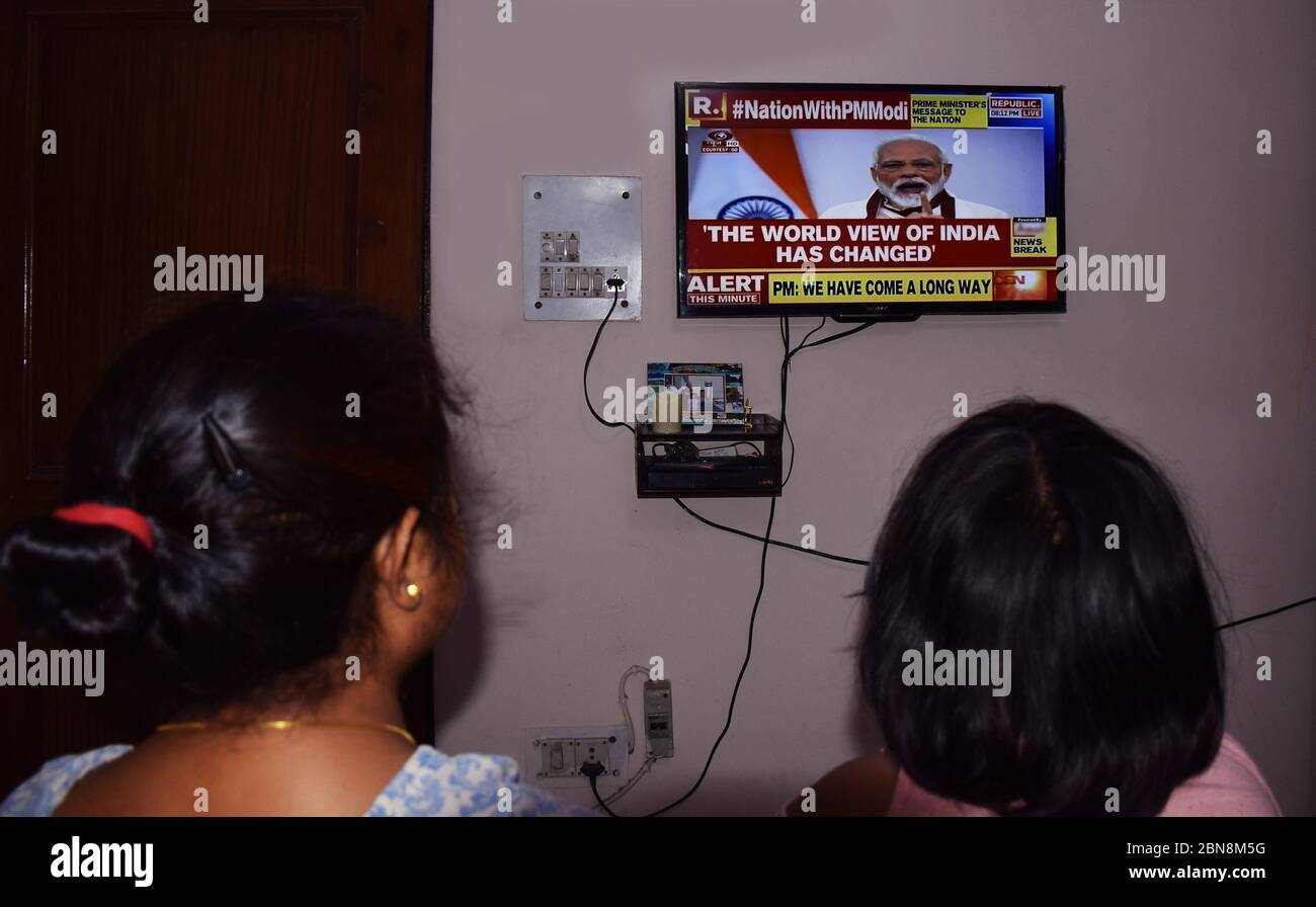 PM Modi adresse à la nation pendant le verrouillage du virus corona Banque D'Images