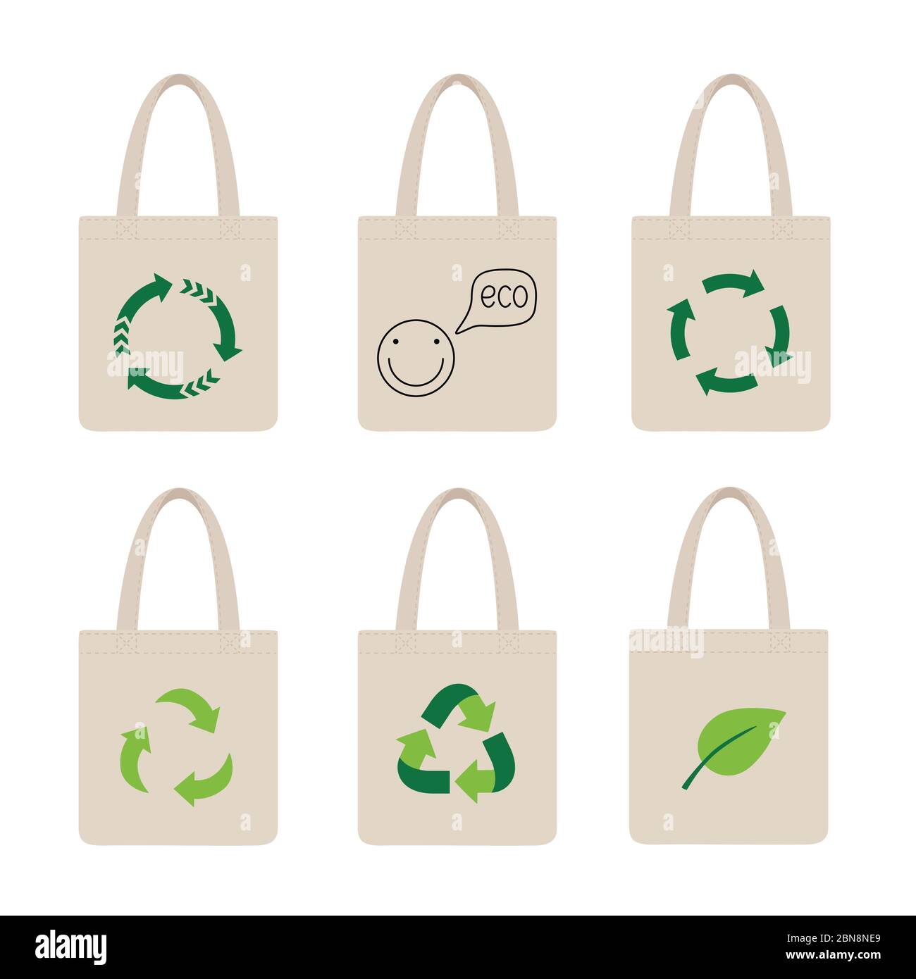 Mettez en place les sacs écologiques. Sac avec icône de recyclage. Illustration de Vecteur