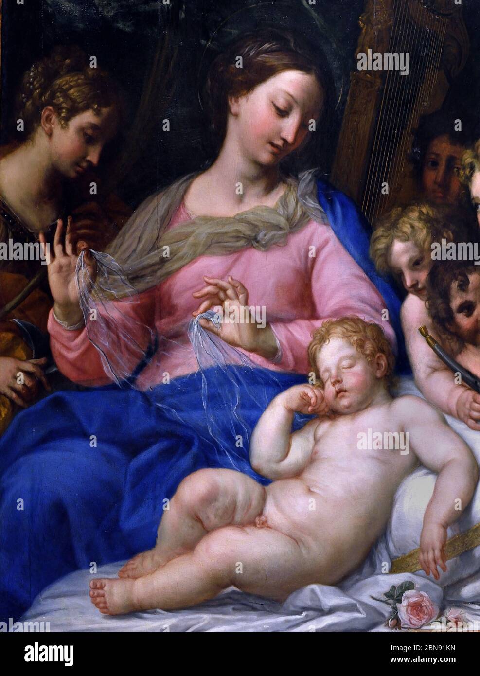 Le bébé Jésus endormi avec le musicien Angels 1667 Maratta ou Maratti Carlo (1625-1713) Italien, Italie. Banque D'Images