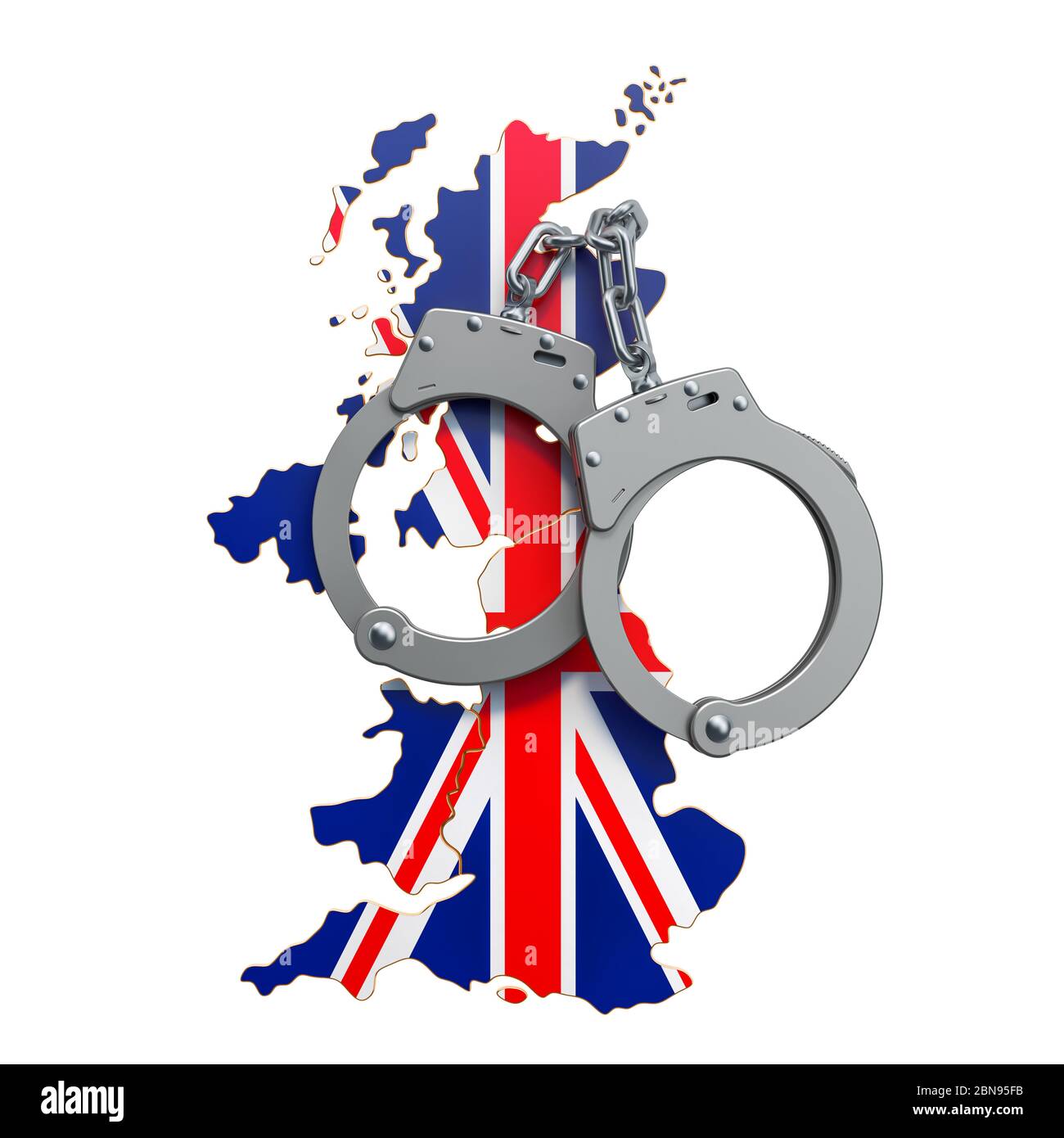 Crime et châtiment au Royaume-Uni concept, 3D rendu isolé sur fond blanc Banque D'Images