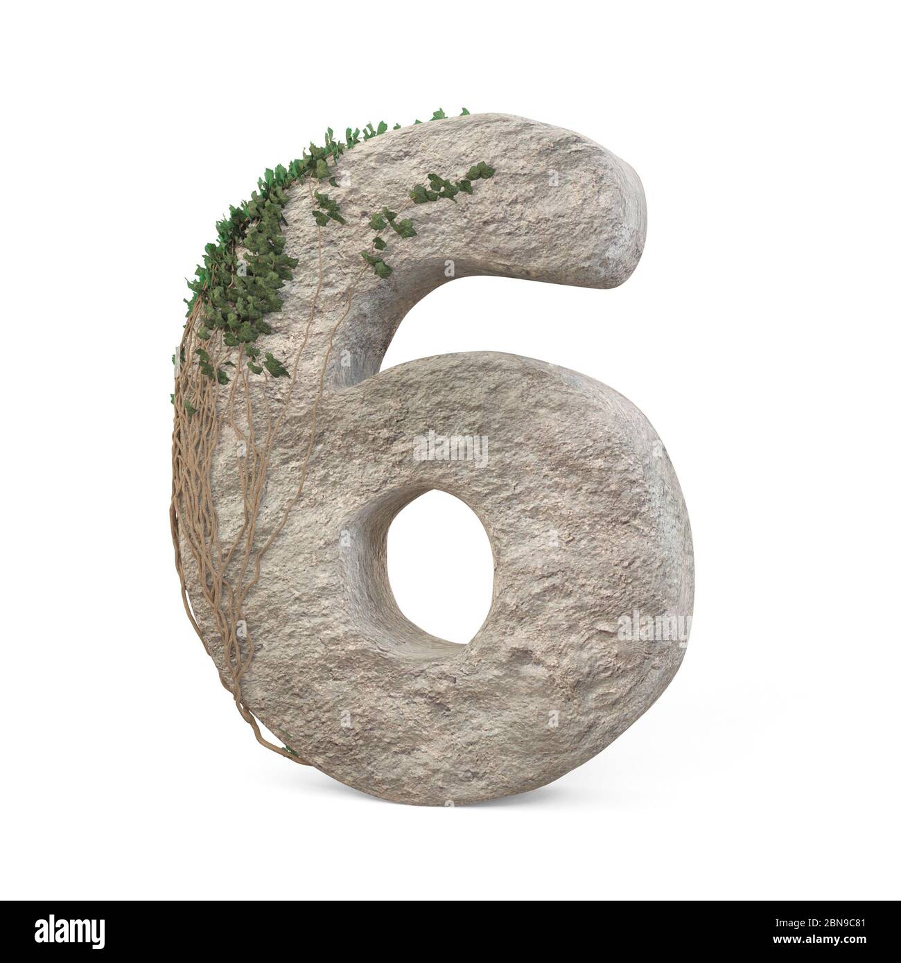 Des nombres de pierres réalistes avec de l'ivy, isolés sur un fond blanc. image 3d Banque D'Images