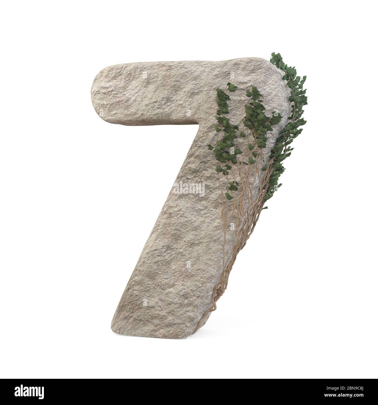 Des nombres de pierres réalistes avec de l'ivy, isolés sur un fond blanc. image 3d Banque D'Images