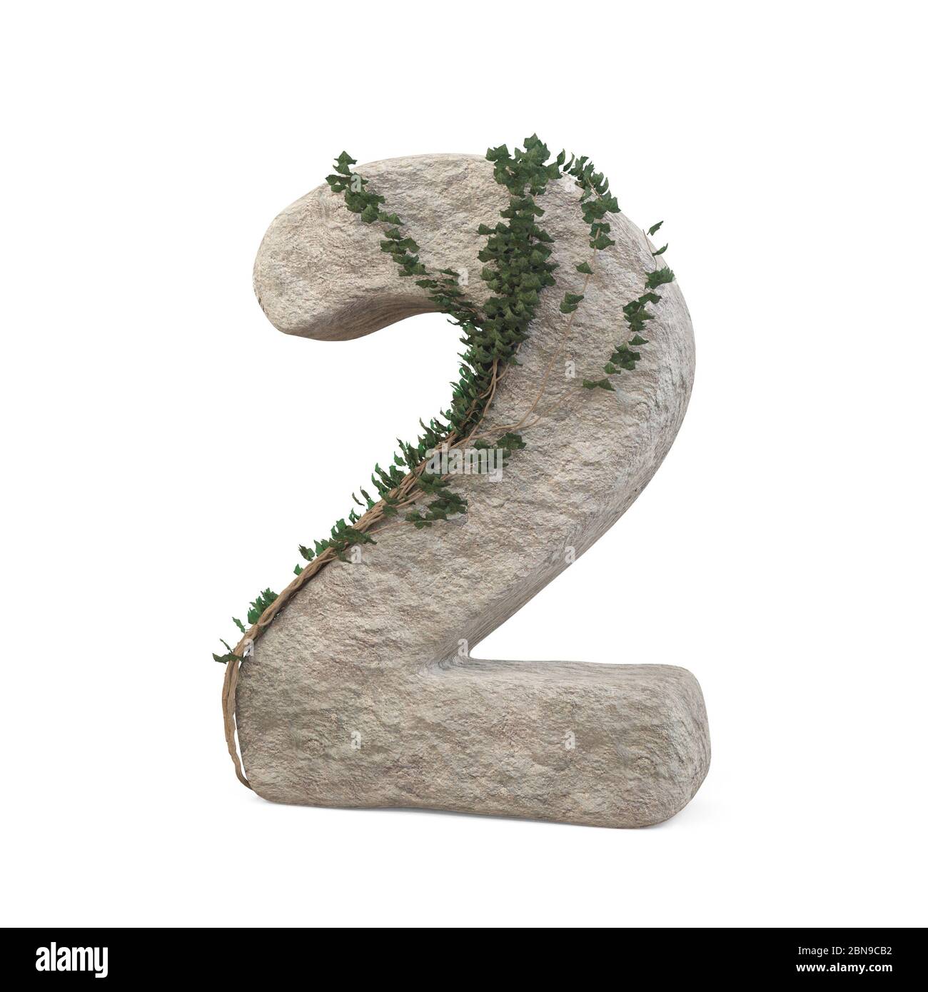 Des nombres de pierres réalistes avec de l'ivy, isolés sur un fond blanc. image 3d Banque D'Images