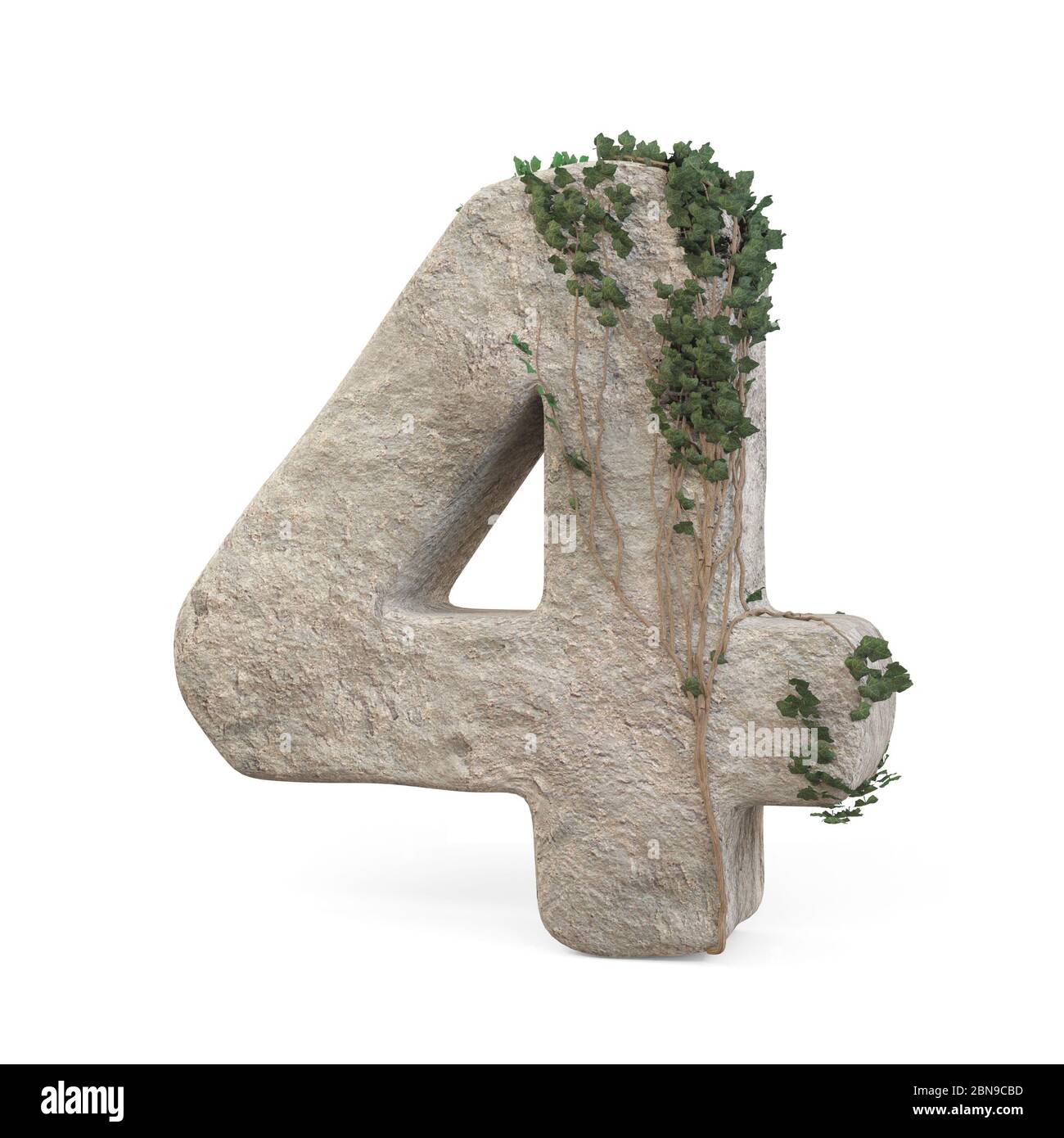 Des nombres de pierres réalistes avec de l'ivy, isolés sur un fond blanc. image 3d Banque D'Images