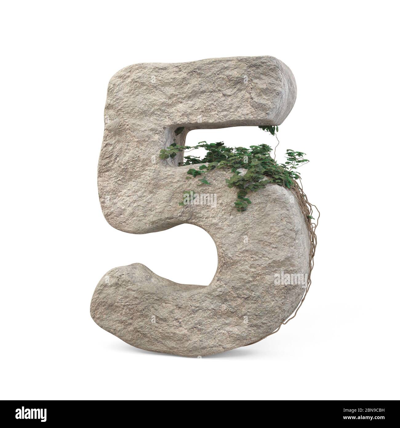 Des nombres de pierres réalistes avec de l'ivy, isolés sur un fond blanc. image 3d Banque D'Images