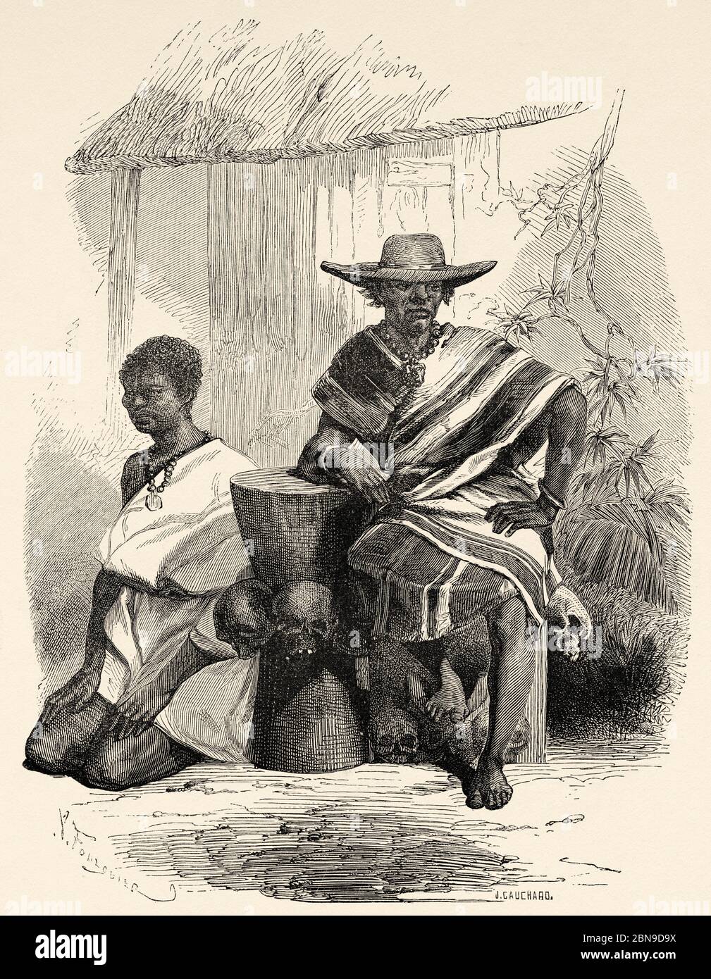 Roi Ghezo et Prince Royal Bahadou, Dahomey, Afrique centrale, illustration gravée du XIXe siècle, le Tour du monde 1863 Banque D'Images