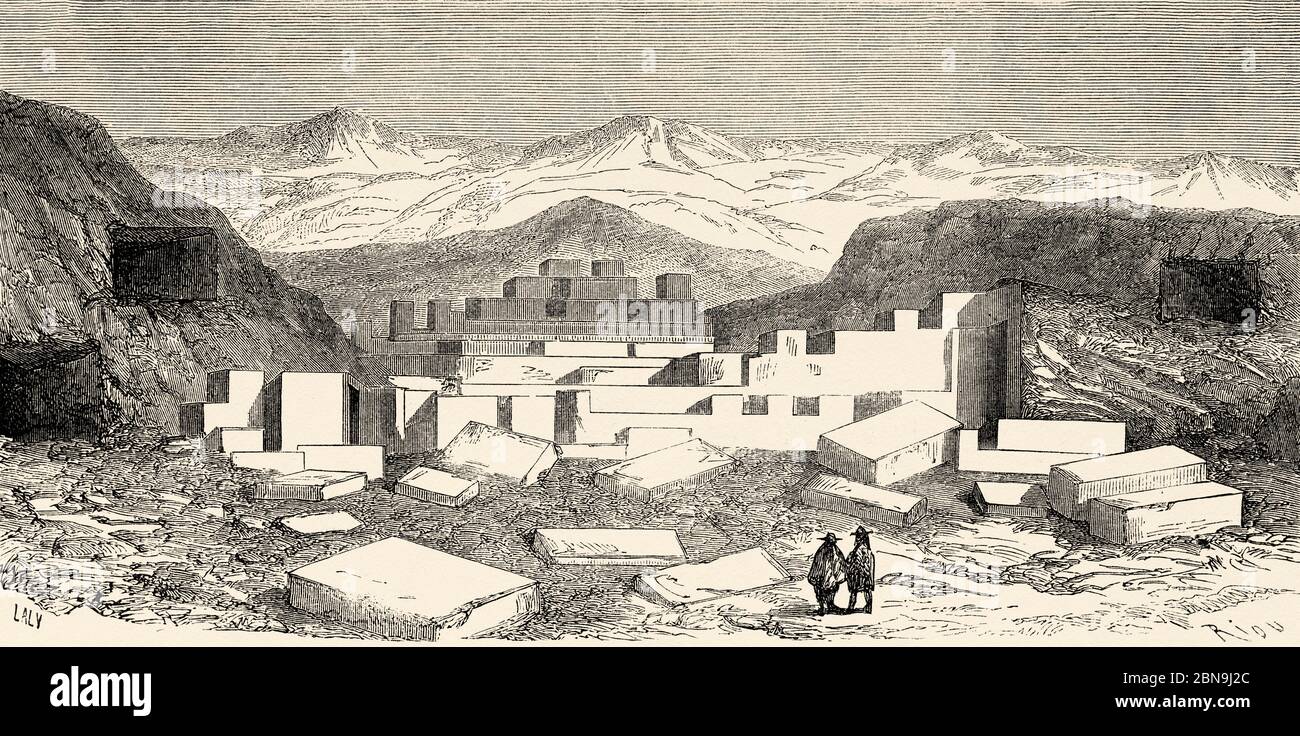 Carrière de pierre de l'époque de l'empire Inca. Pérou, Amérique du Sud. Illustration gravée du XIXe siècle, le Tour du monde 1863 Banque D'Images