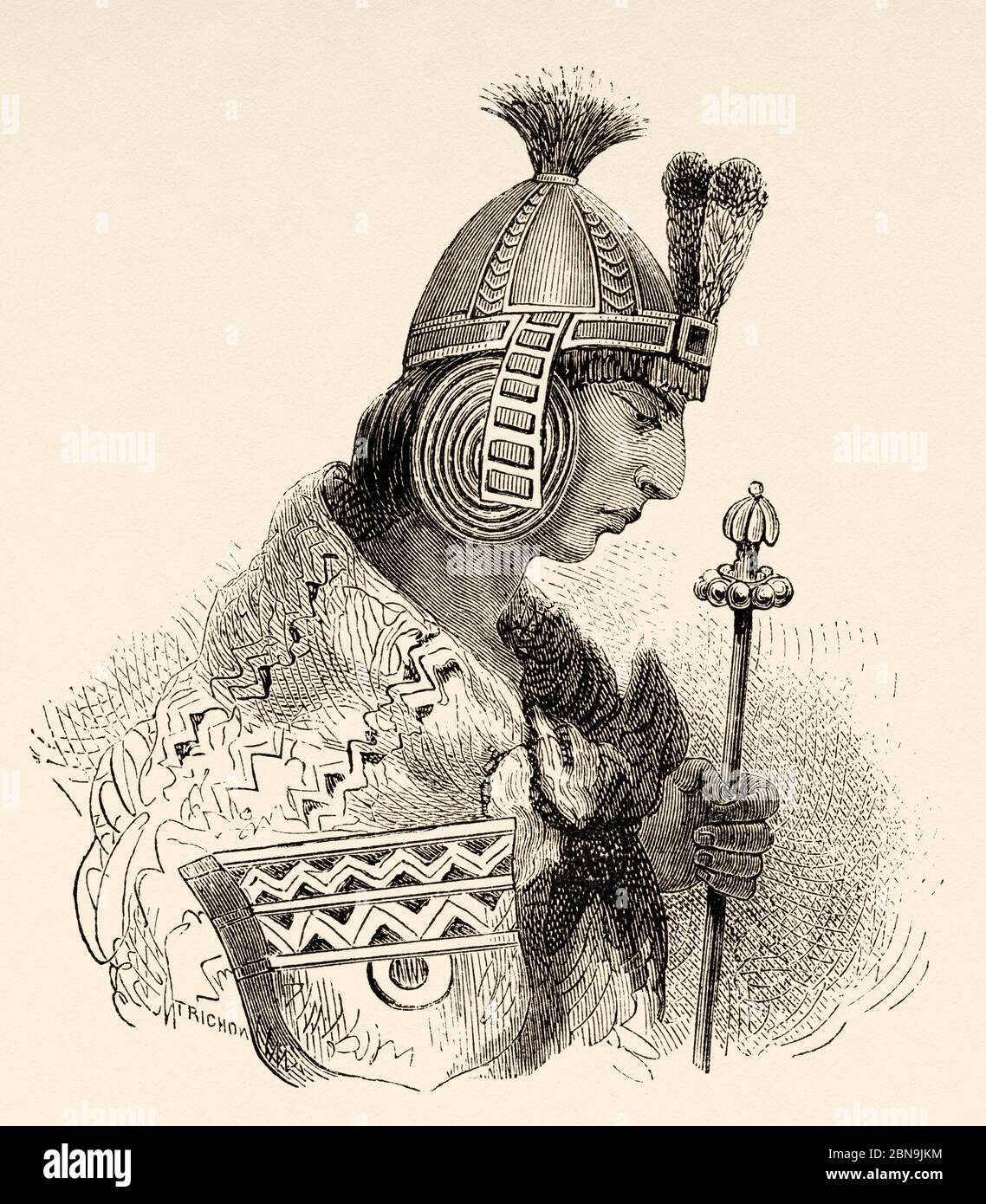 Huascar le 13ème empereur Inca. Waskar Inka (1503 - 1532) Sapa Inca de l'Empire Inca de 1527 à 1532 AP. J-C. Pérou, Amérique du Sud. Illustration gravée du XIXe siècle, le Tour du monde 1863 Banque D'Images