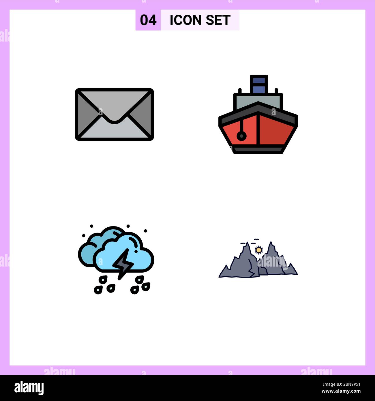 Pack de 4 symboles universels de courrier, pluie, bateau, véhicules, éléments de conception vectoriels modifiables légers Illustration de Vecteur