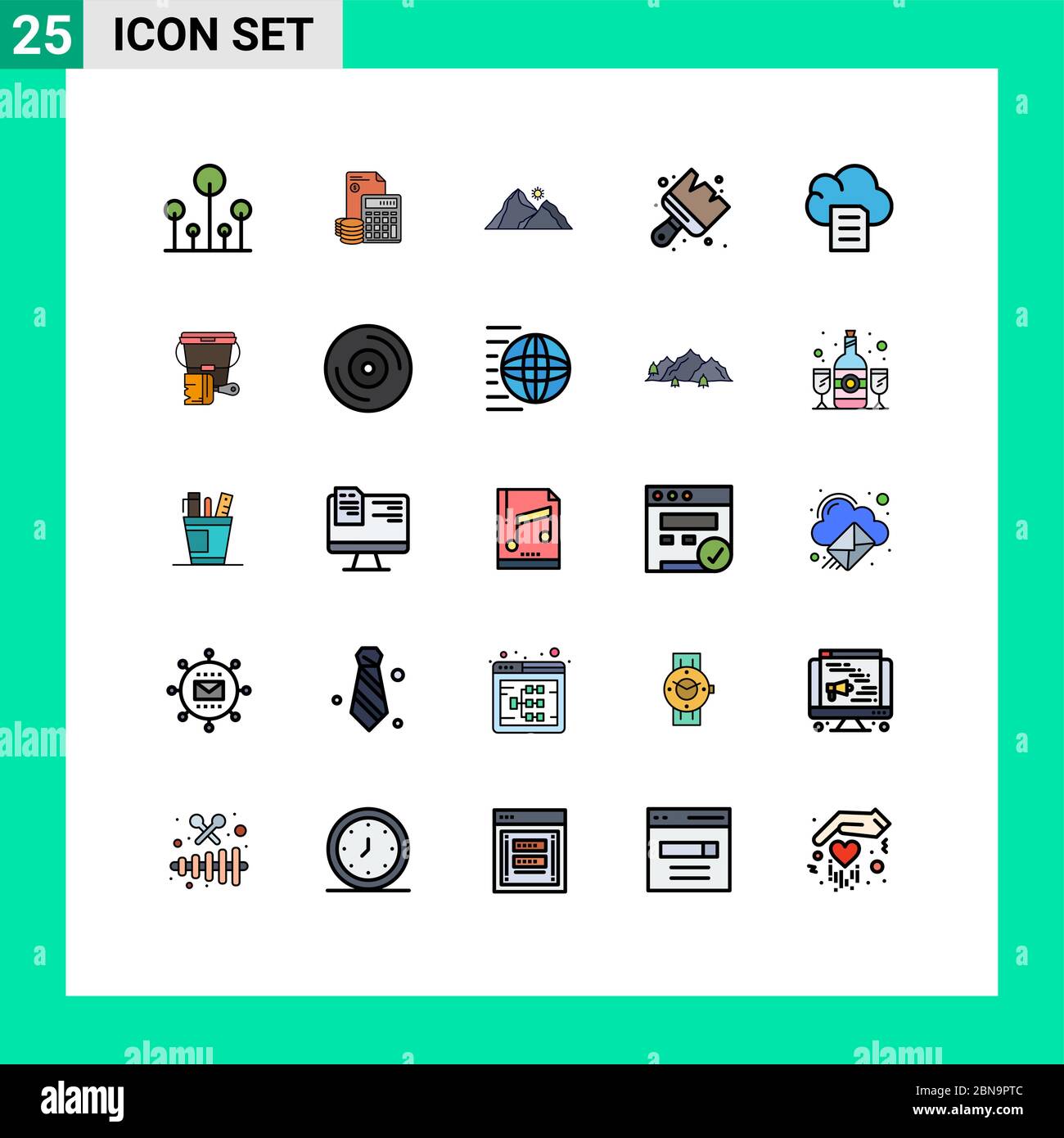 Ensemble de 25 icônes d'interface utilisateur modernes symboles signes pour les arts, la scène, l'épargne, la montagne, paysage modifiable éléments de conception vectorielle Illustration de Vecteur