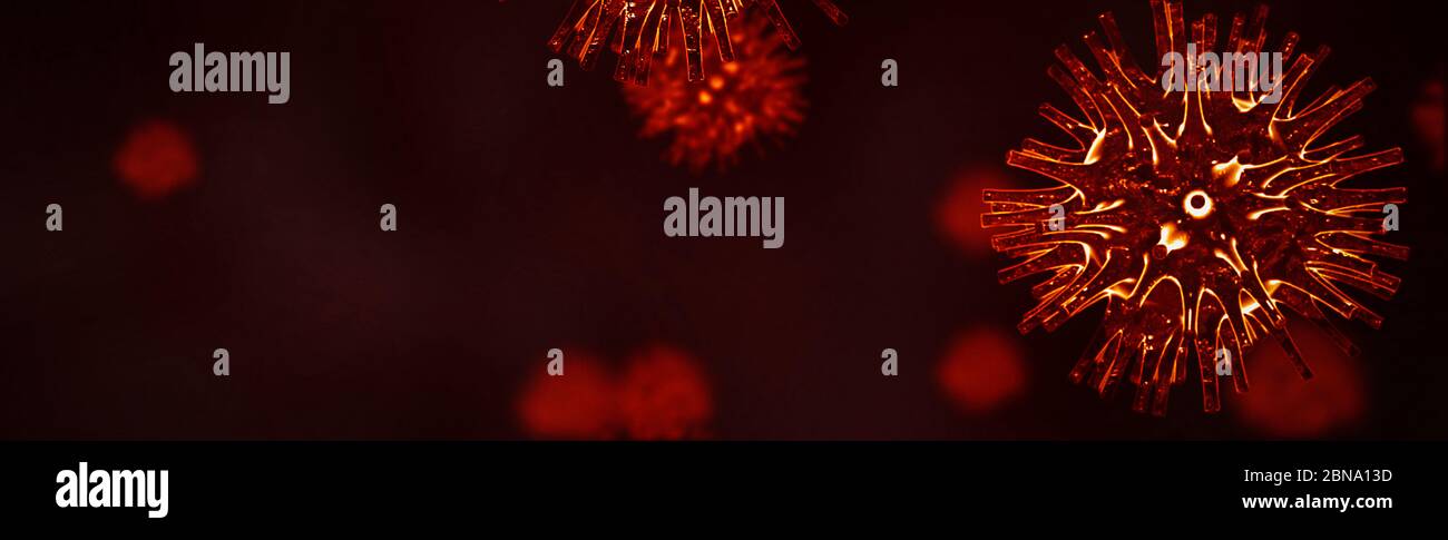 Covid19 coronavirus 2019-nCov bannière web roman, Résumé coronavirus rendu 3d. Éclosion de Covid-19 et pandémie de grippe. Parfait pour les bannières, bac Banque D'Images