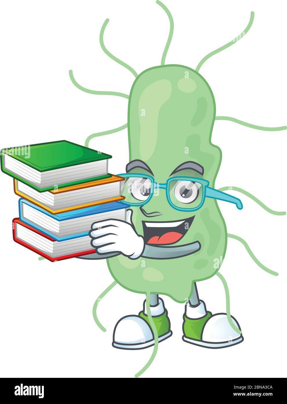 Une mascotte conception de salmonelles étudiant ayant des livres Illustration de Vecteur