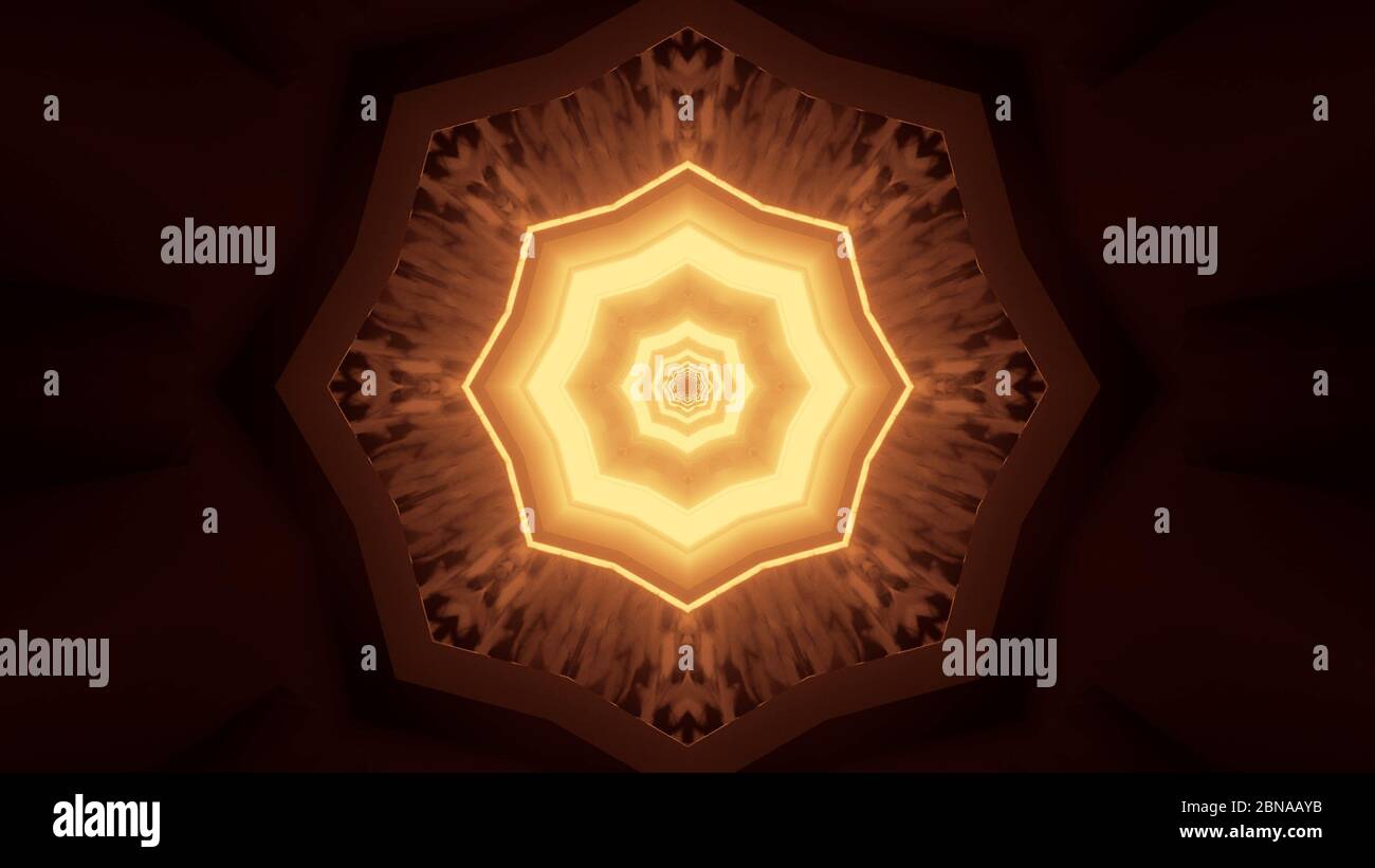 Rendu 3D des lumières dorées en forme de polygone avec condensation en un seul point Banque D'Images