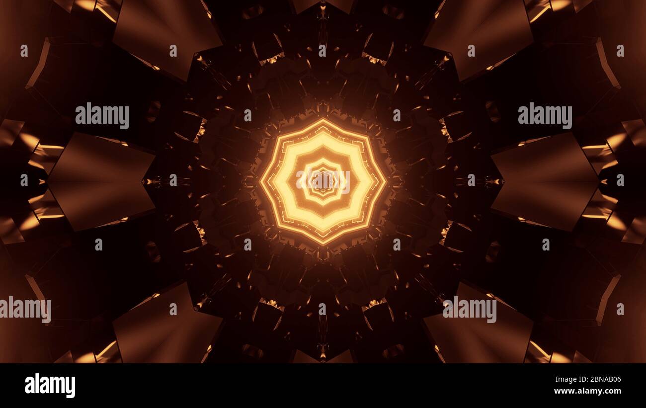 Rendu 3D des lumières dorées en forme de polygone avec condensation en un seul point Banque D'Images