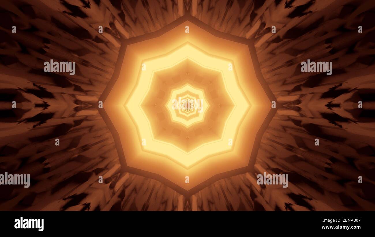 Rendu 3D des lumières dorées en forme de polygone avec condensation en un seul point Banque D'Images