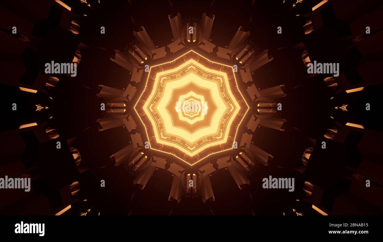 Rendu 3D des lumières dorées en forme de polygone avec condensation en un seul point Banque D'Images