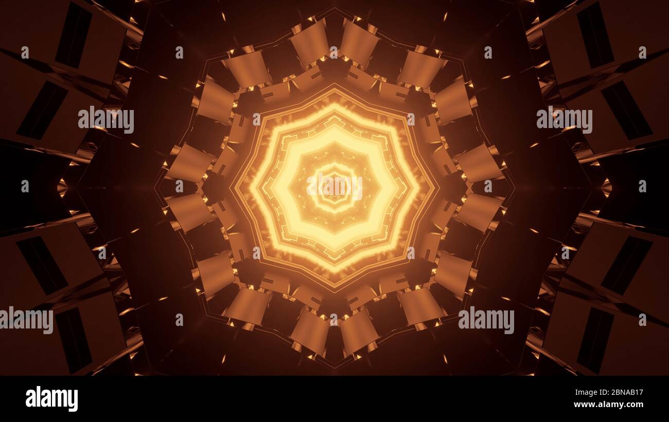 Rendu 3D des lumières dorées en forme de polygone avec condensation en un seul point Banque D'Images