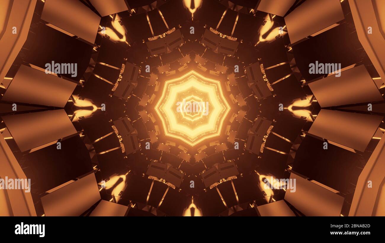 Rendu 3D des lumières dorées en forme de polygone avec condensation en un seul point Banque D'Images