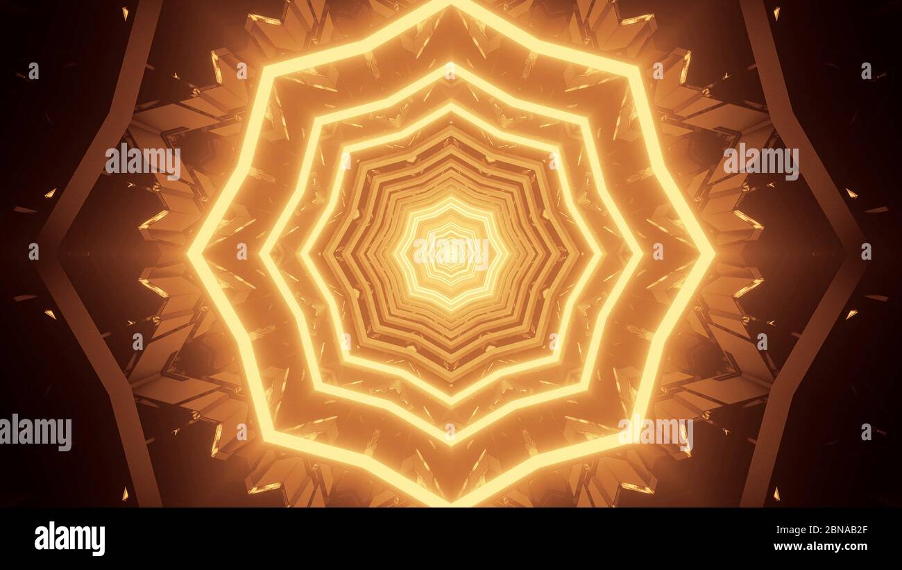 Rendu 3D des lumières dorées en forme de polygone avec condensation en un seul point Banque D'Images