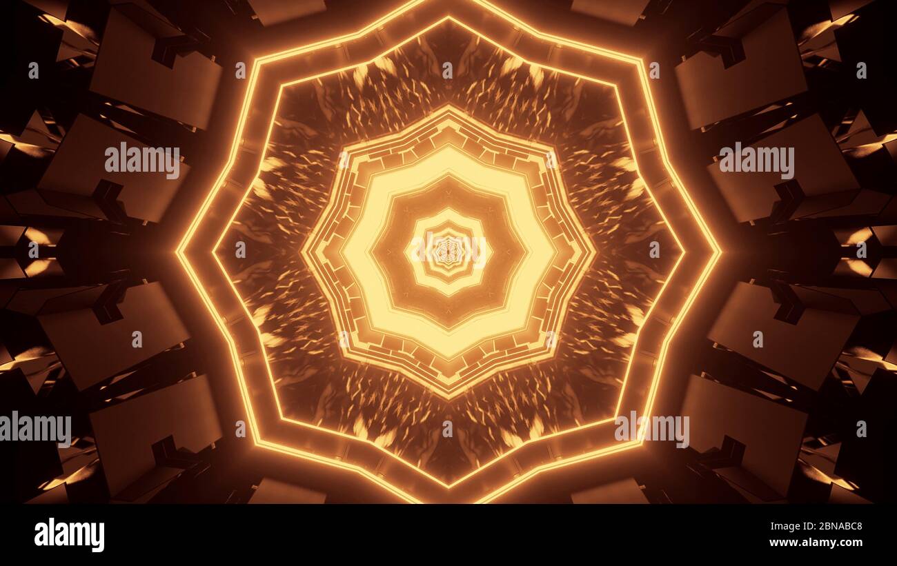 Rendu 3D des lumières dorées en forme de polygone avec condensation en un seul point Banque D'Images
