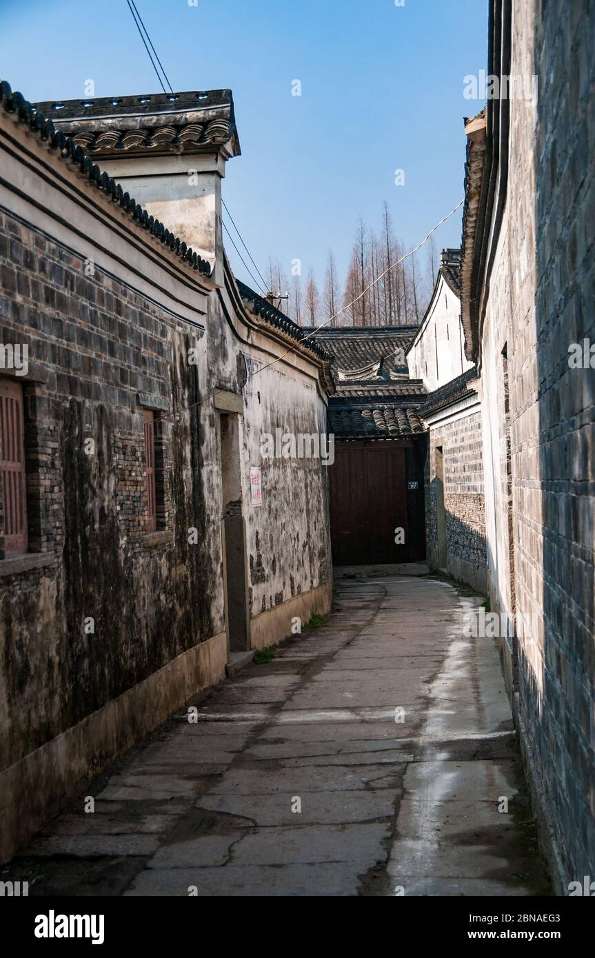 Ruelle en vieille pierre Cicheng ancienne ville fortifiée près de Ningbo City, Zhejiang Province, China Banque D'Images