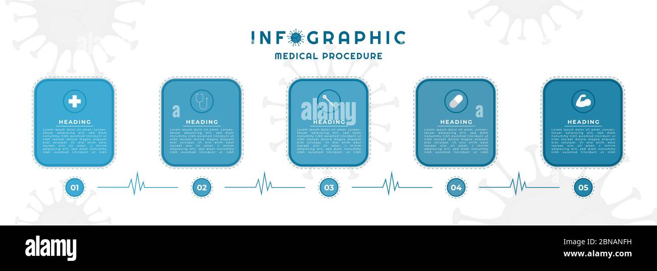 Infographie concept de l'étiquette carrée procédure médicale covid-19 avec icône à l'intérieur. Illustration vectorielle. Illustration de Vecteur