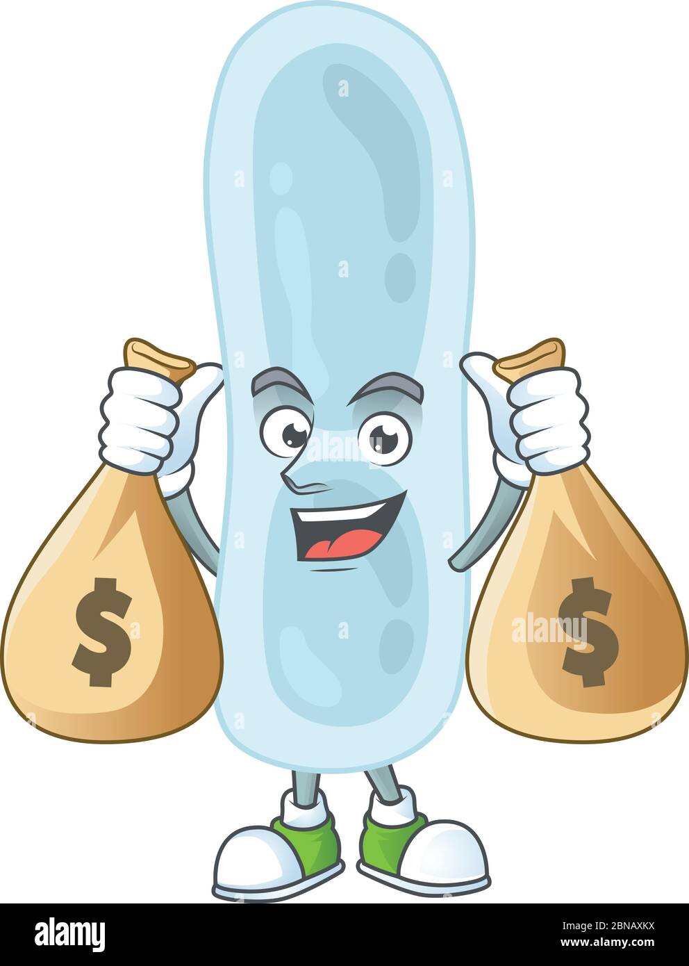 Un design humbles et riches en caricatures klebsiella pneumoniae avec des sacs d'argent Illustration de Vecteur