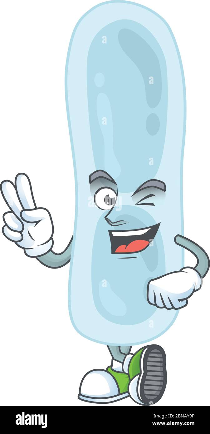 le sourire klebsiella pneumoniae de style mascotte de dessin animé avec deux doigts Illustration de Vecteur