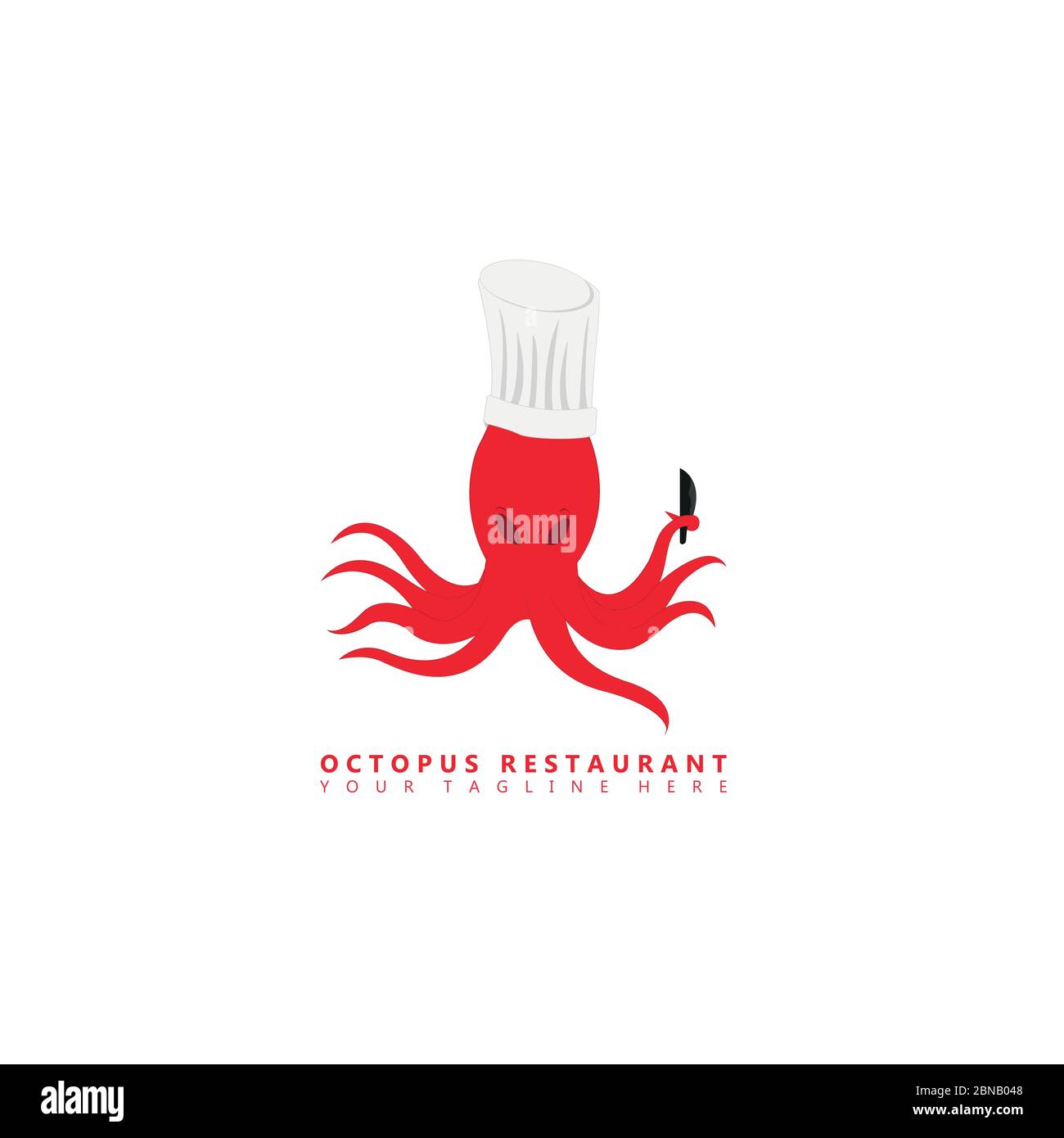 C'est une image d'un logo de mascotte de poulpe qui porte un chapeau de chef et tient un couteau de cuisine dans ses tentacules. Ce logo est adapté à une utilisation dans les toilettes Illustration de Vecteur