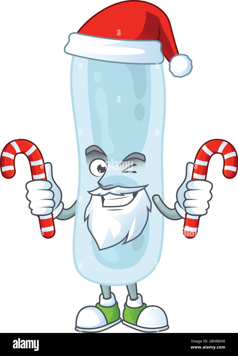 Personnage de dessin animé de klebsiella pneumoniae comme un père Noël ayant des bonbons Illustration de Vecteur
